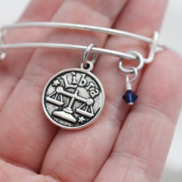 September Libra Adjustable Charm Bangle - Handmade Zodiac Bracelet - Picture 6 of 12